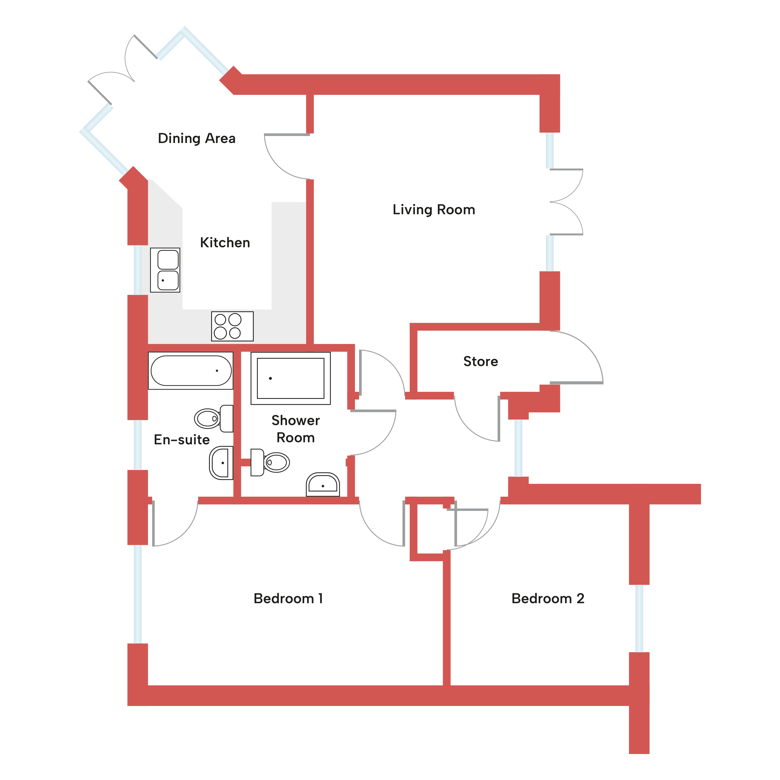 Floor plan of the Rose type Bungalow at Kenwith Meadows