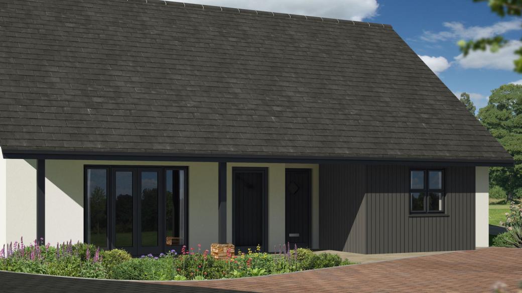 CGI of the exterior of the Iris type bungalow at the Kenwith Meadows development in Abbotsham North Devon