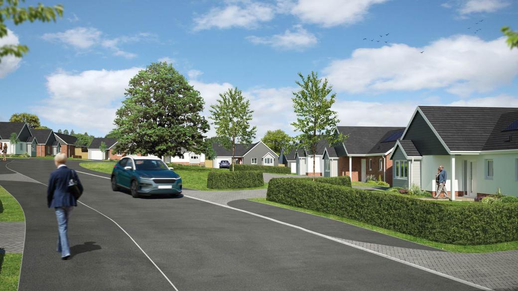 CGI of street view of Anchorwood View Housing Development in Barnstaple North Devon