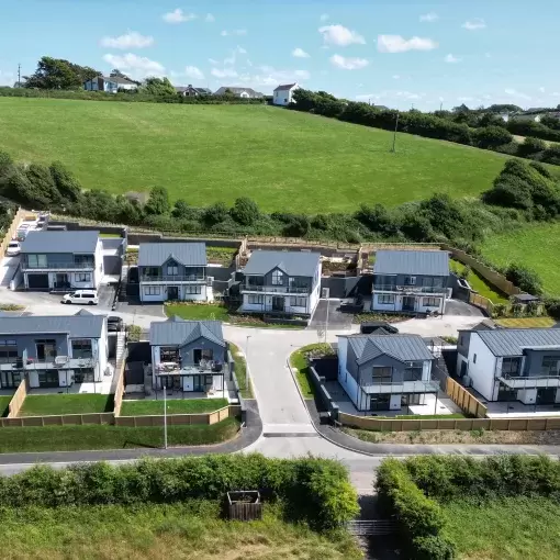 Arial view of houses at Tides Reach development in Appledore