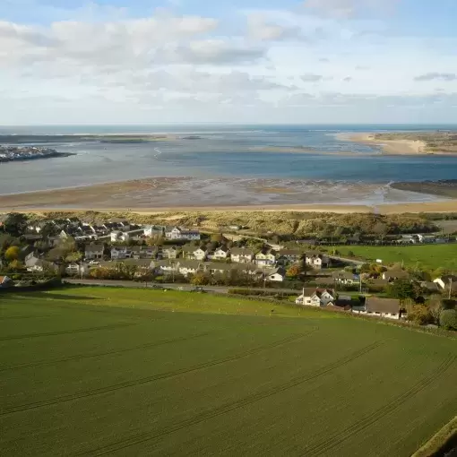 Ariel view of Instow looking out toward Torridge Estuary