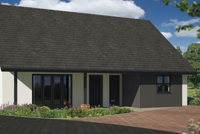 CGI of the exterior of the Iris type bungalow at the Kenwith Meadows development in Abbotsham North Devon