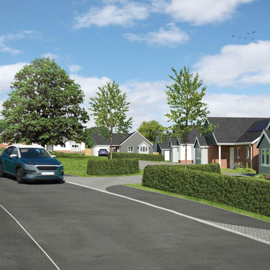 CGI of street view of Anchorwood View Housing Development in Barnstaple North Devon