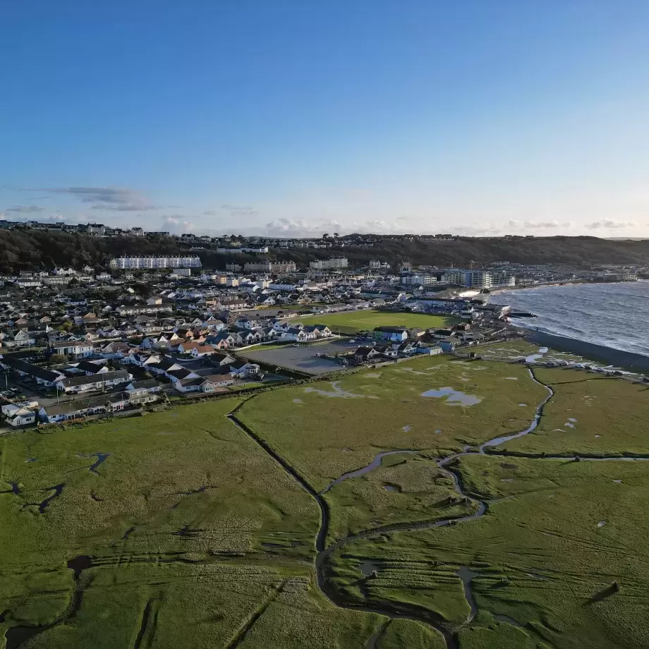 Ariel view of Westward Ho! village and beach