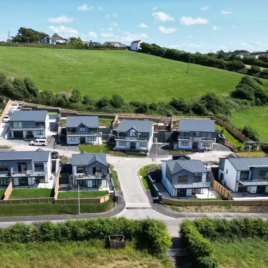 Arial view of houses at Tides Reach development in Appledore